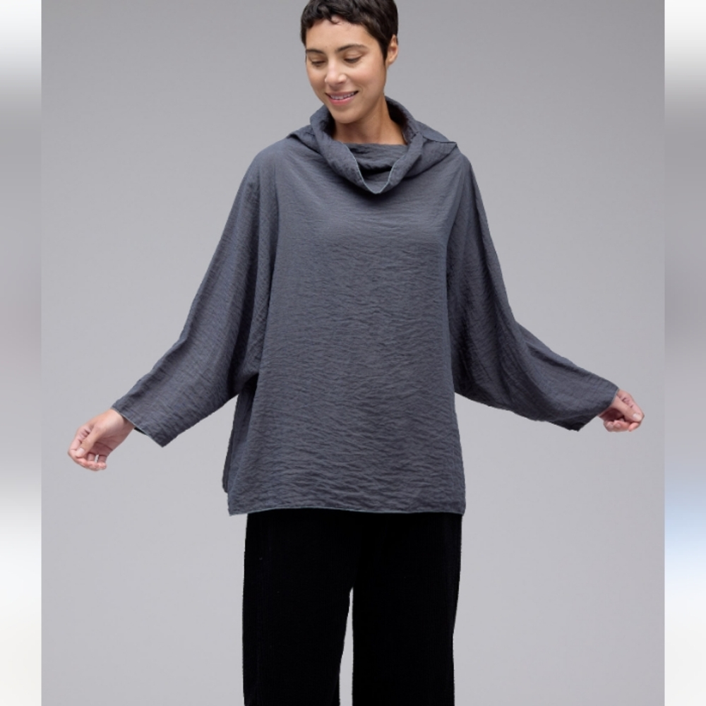 Motion Gray Cowl Funnel Neck Fiscos Blend Tunic One Size
